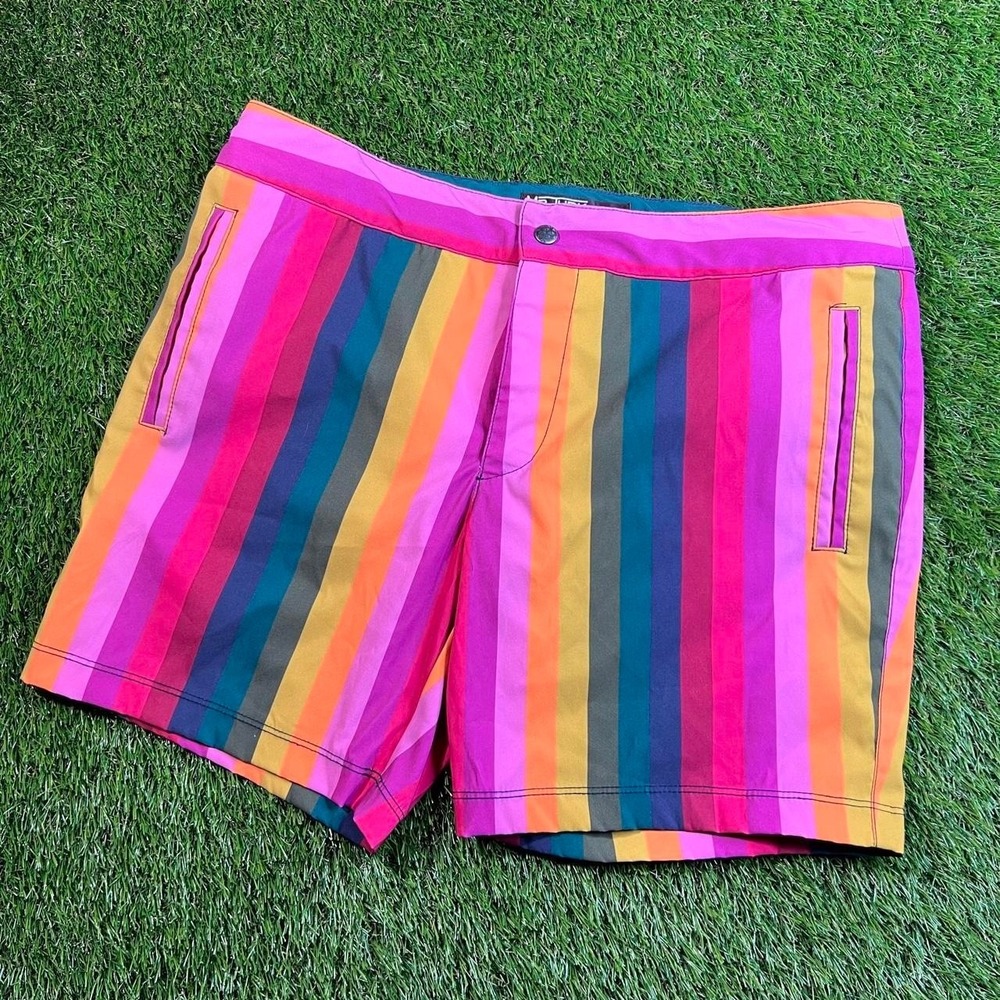 Mr Turk Mens 32 Rainbow Stripe Swim Trunks Multicolor Designer Board Shorts USA